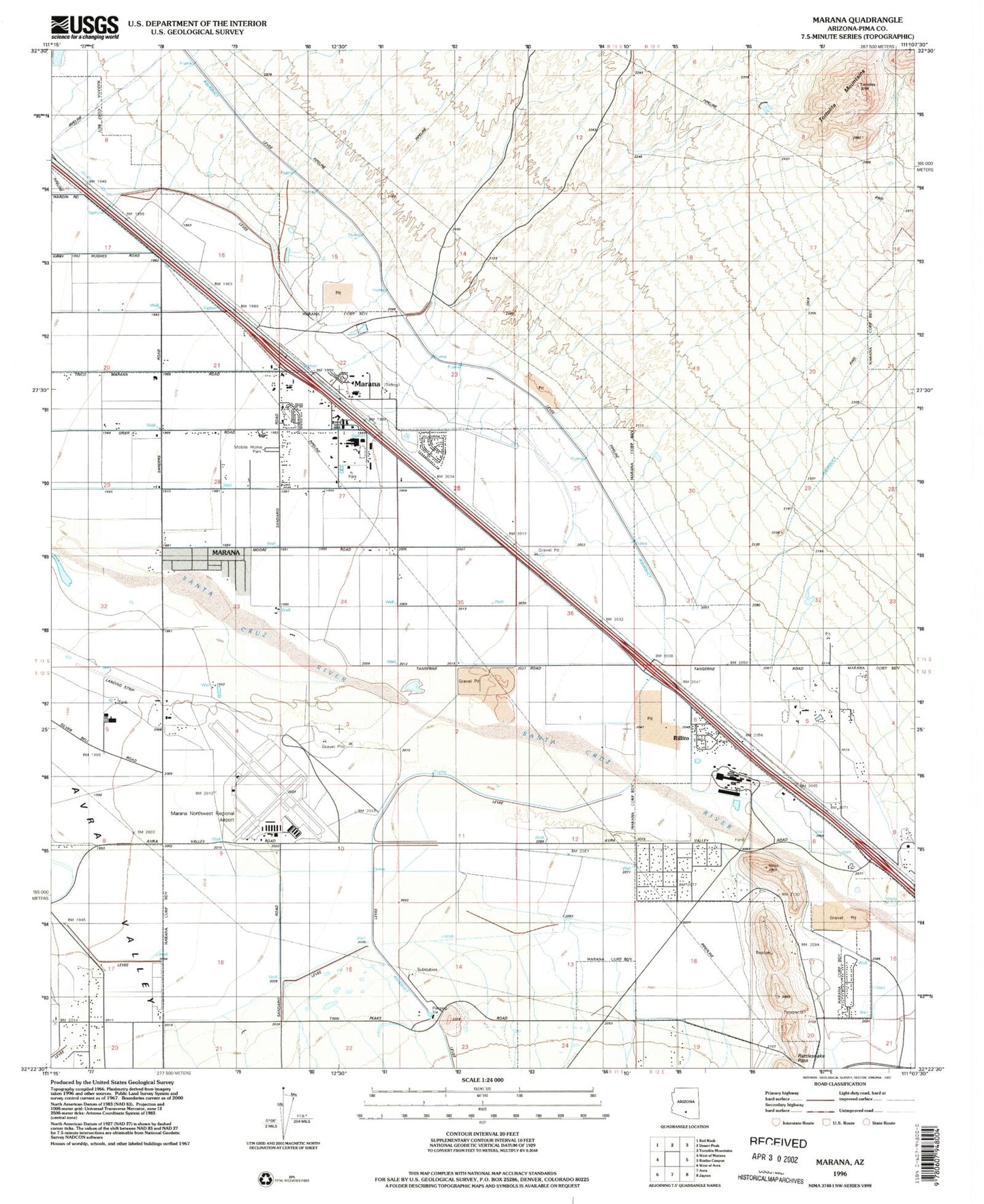 Classic USGS Marana Arizona 7.5'x7.5' Topo Map – MyTopo Map Store