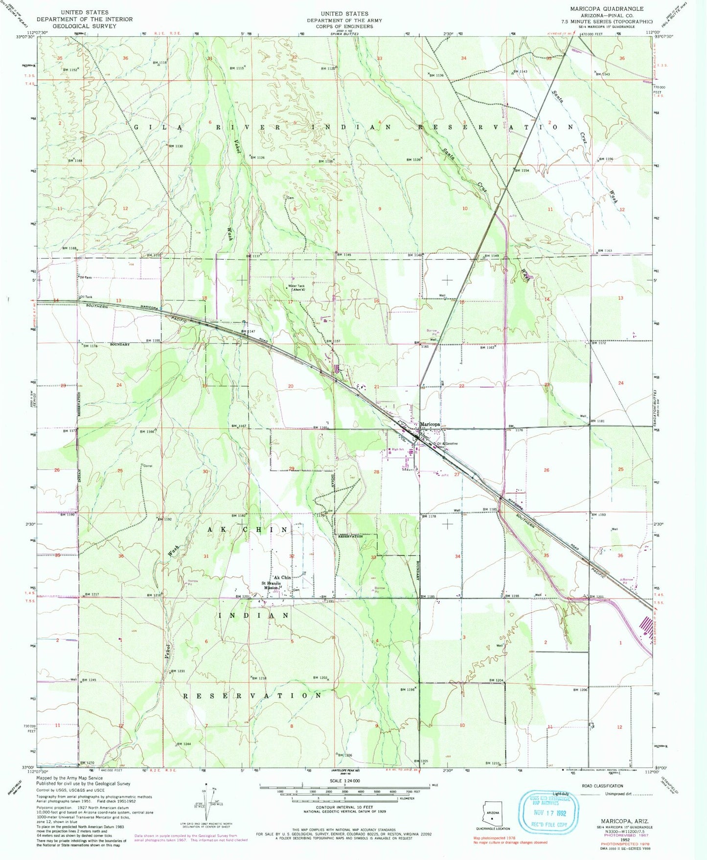 Classic USGS Maricopa Arizona 7.5'x7.5' Topo Map Image