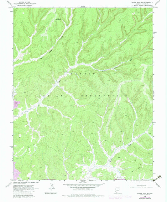 Classic USGS Marsh Pass SE Arizona 7.5'x7.5' Topo Map Image