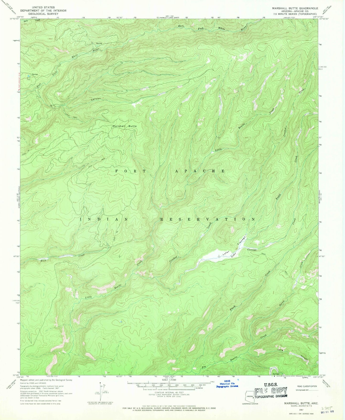 Classic USGS Marshall Butte Arizona 7.5'x7.5' Topo Map Image