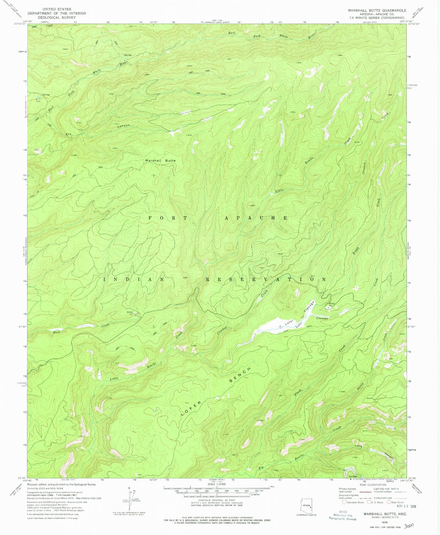 Classic USGS Marshall Butte Arizona 7.5'x7.5' Topo Map Image