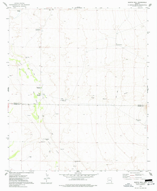 Classic USGS Martin Well Arizona 7.5'x7.5' Topo Map Image