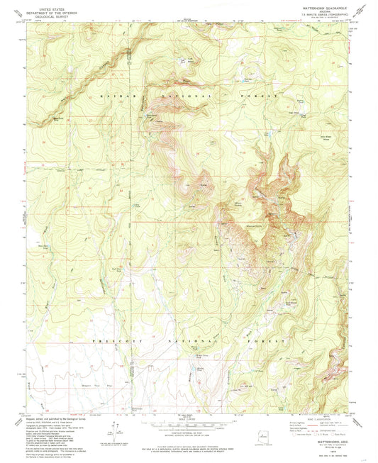 Classic USGS Matterhorn Arizona 7.5'x7.5' Topo Map Image