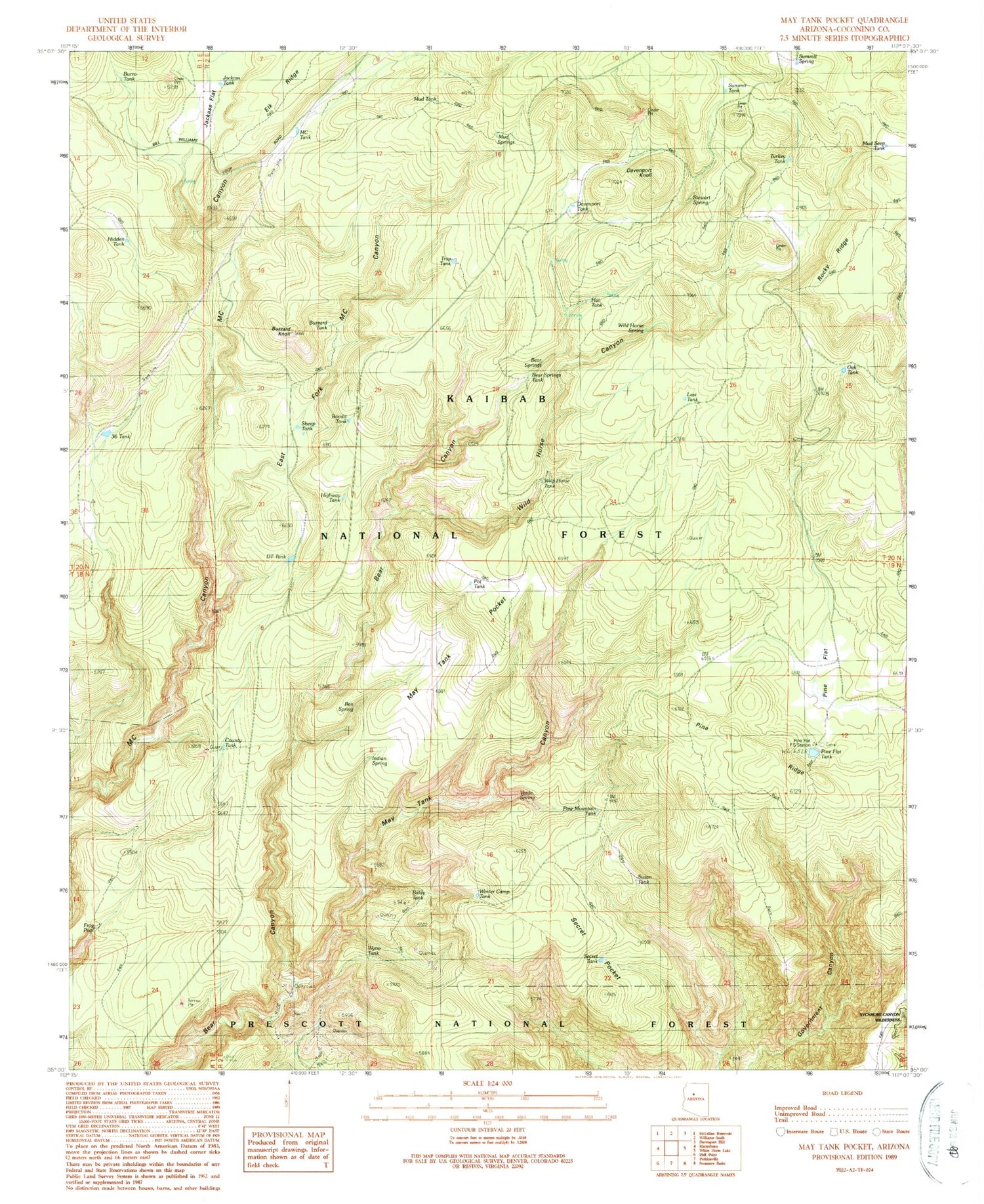 Classic USGS May Tank Pocket Arizona 7.5'x7.5' Topo Map Image