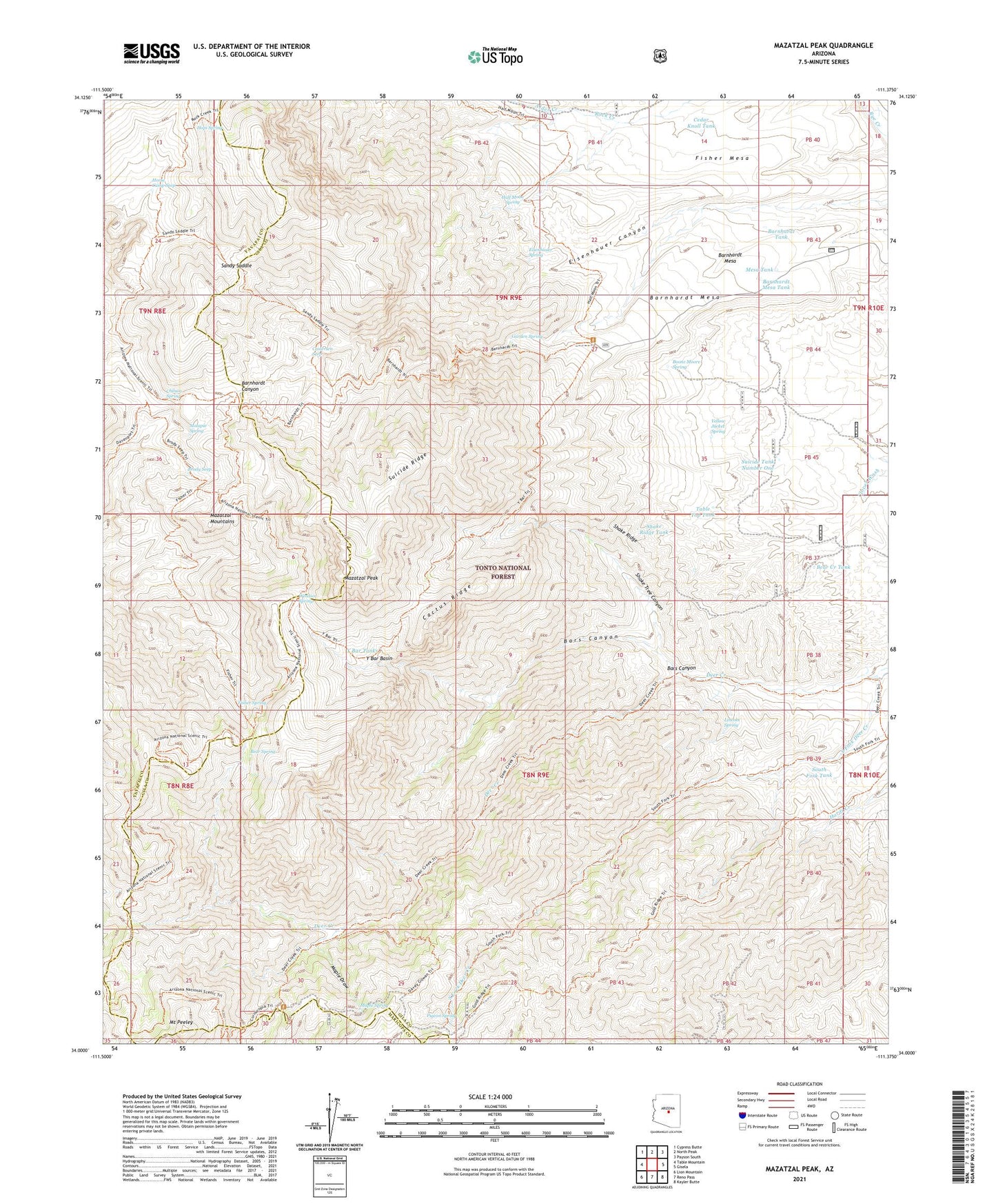 Mazatzal Peak Arizona US Topo Map Image