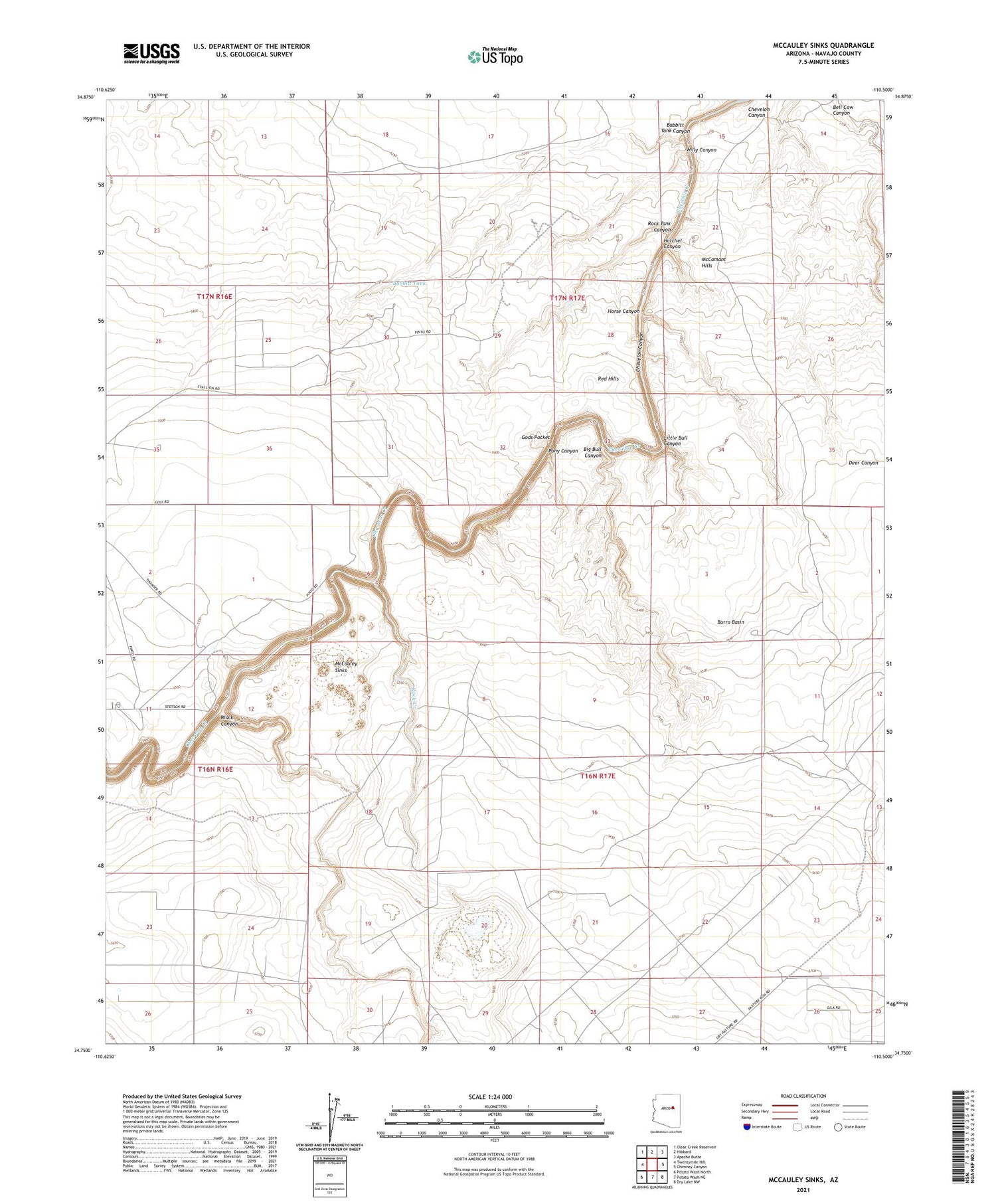 McCauley Sinks Arizona US Topo Map Image