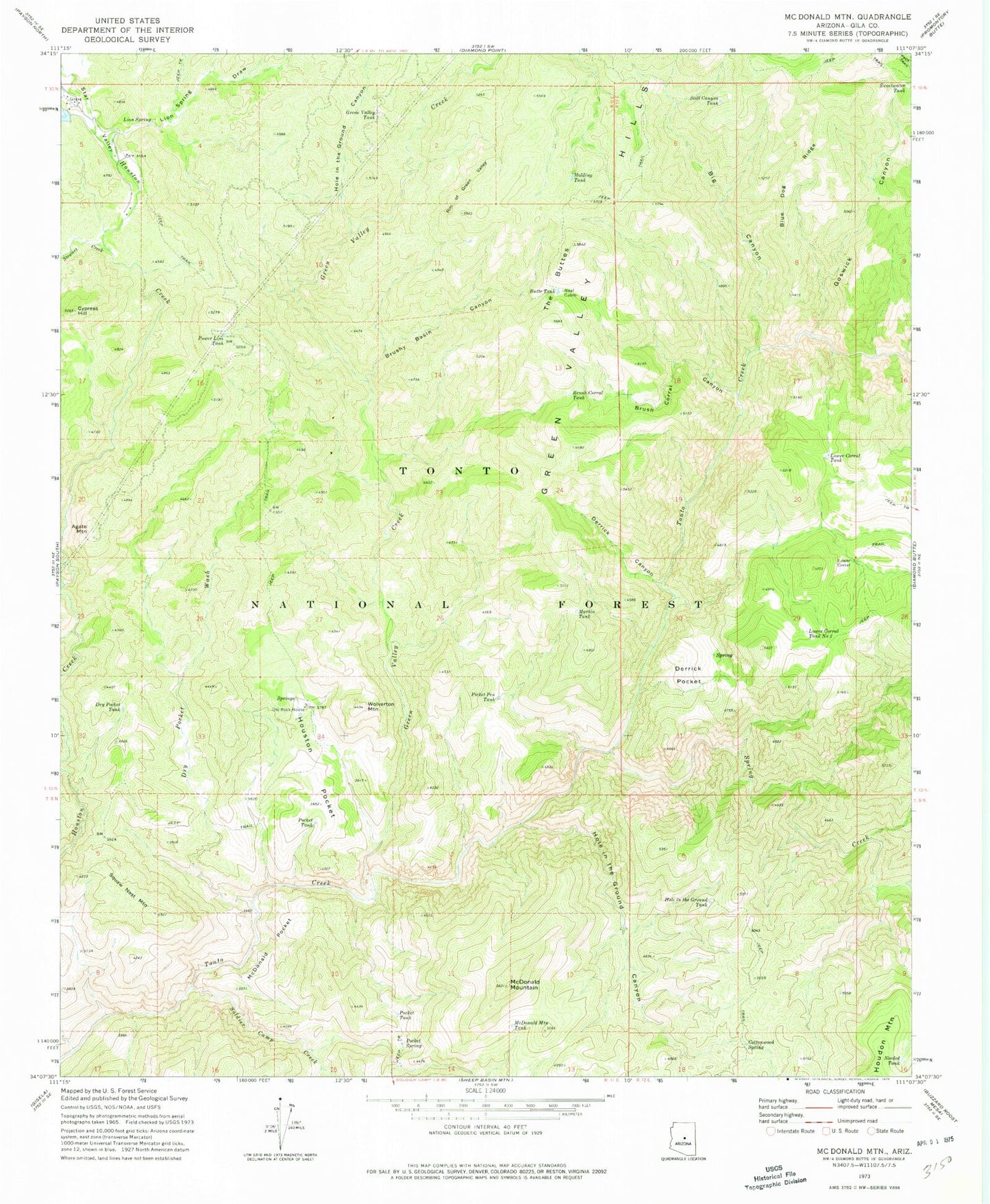 Classic USGS McDonald Mountain Arizona 7.5'x7.5' Topo Map Image