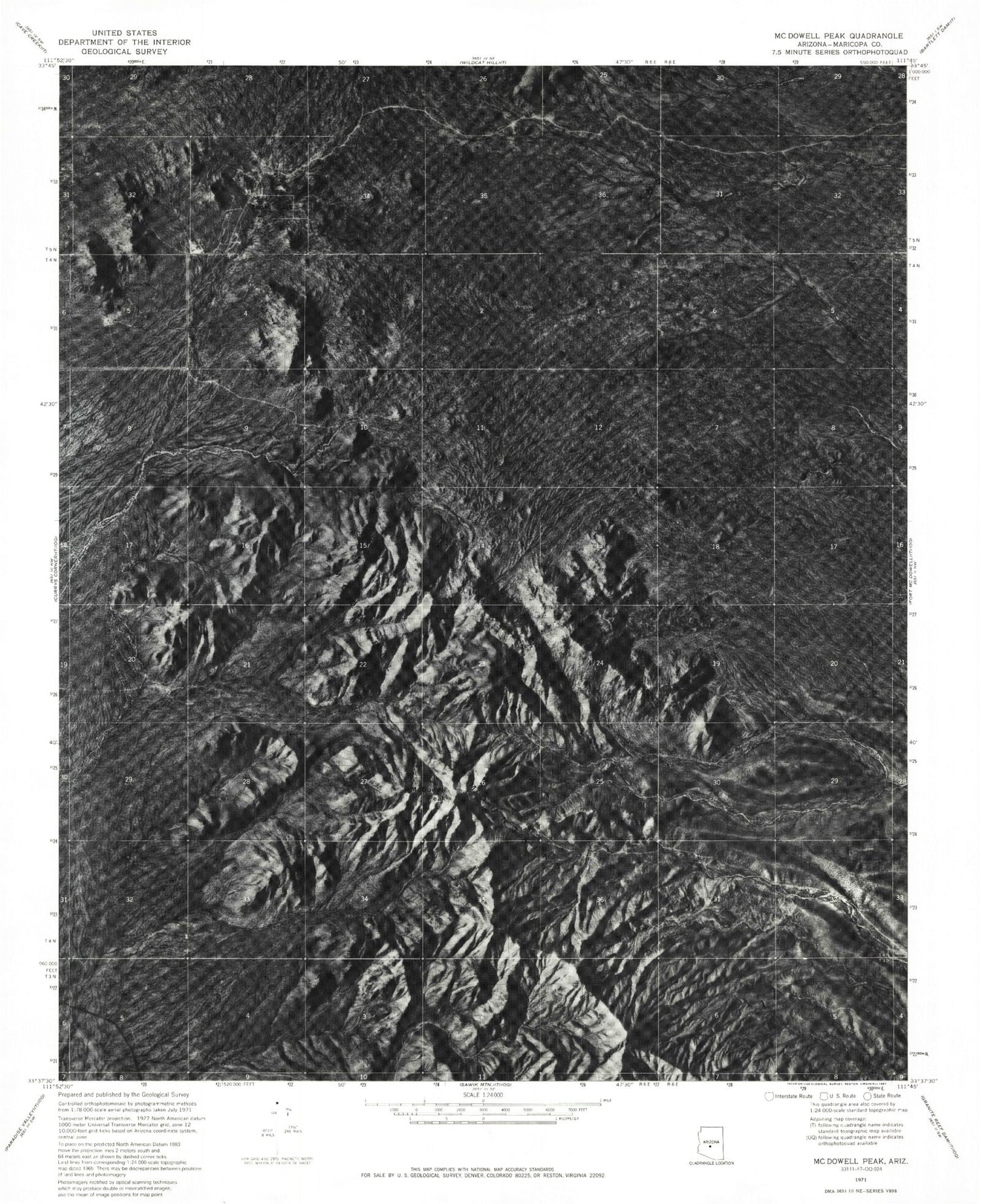 Classic USGS McDowell Peak Arizona 7.5'x7.5' Topo Map Image