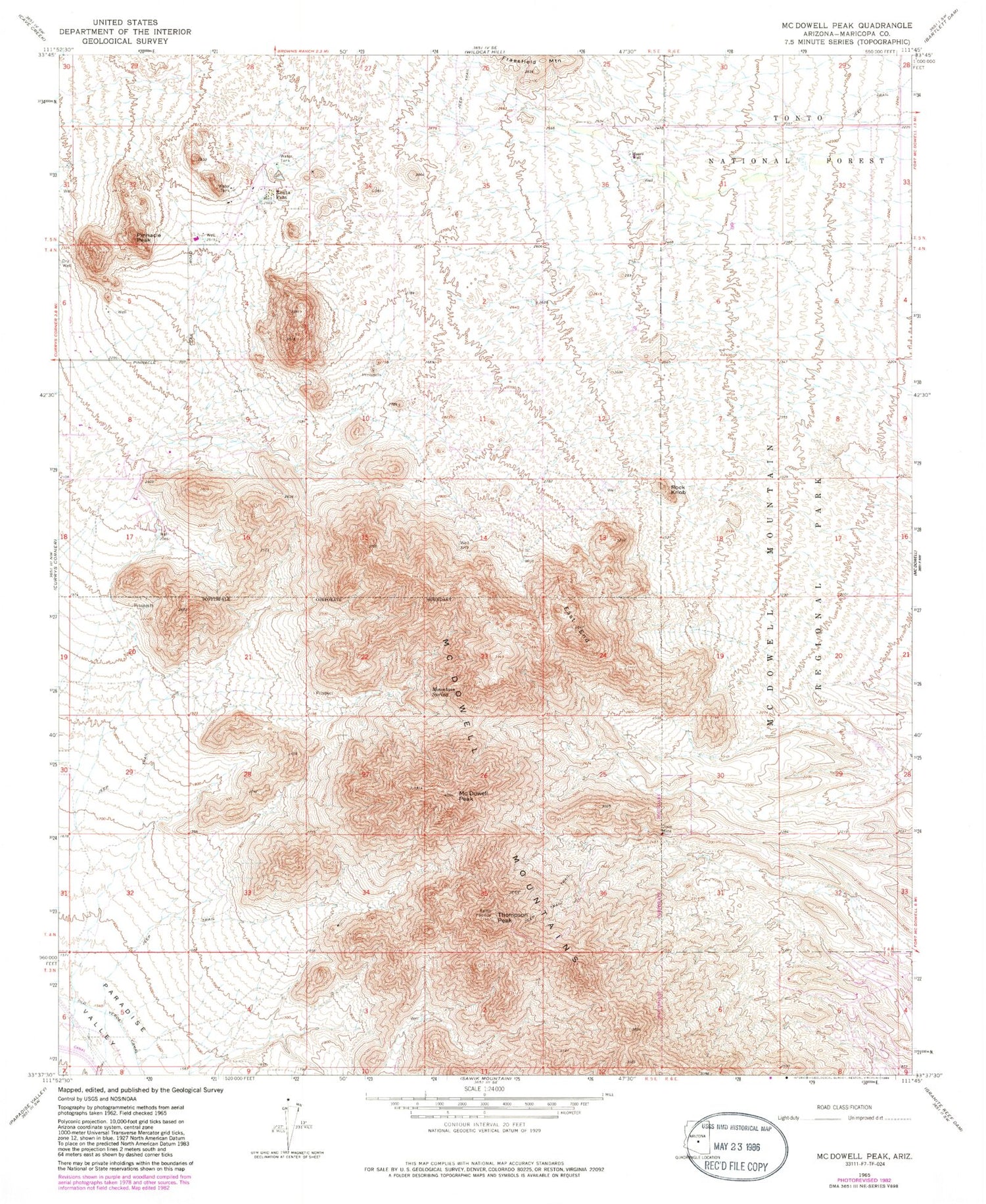 Classic USGS McDowell Peak Arizona 7.5'x7.5' Topo Map Image
