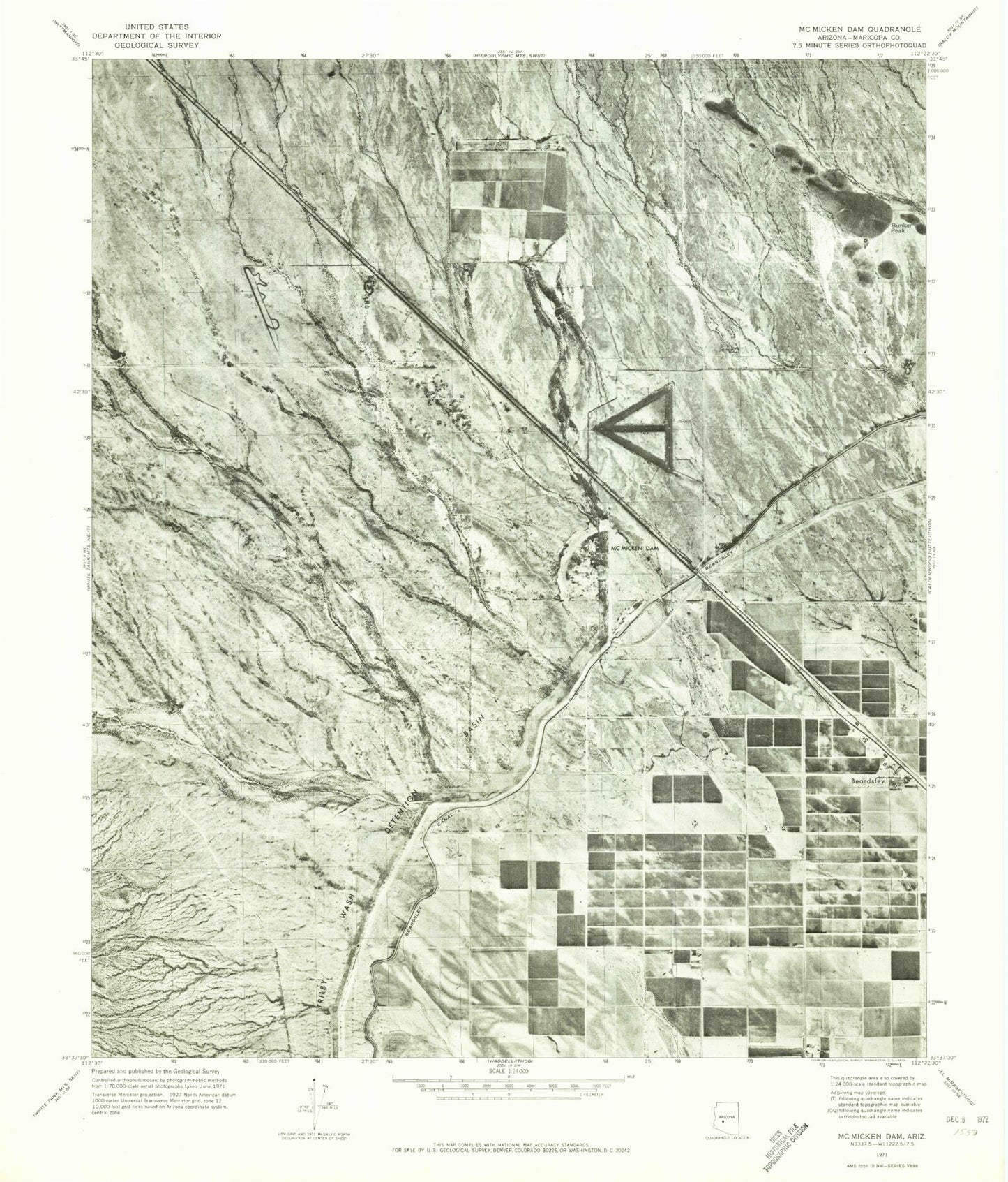 Classic USGS McMicken Dam Arizona 7.5'x7.5' Topo Map Image