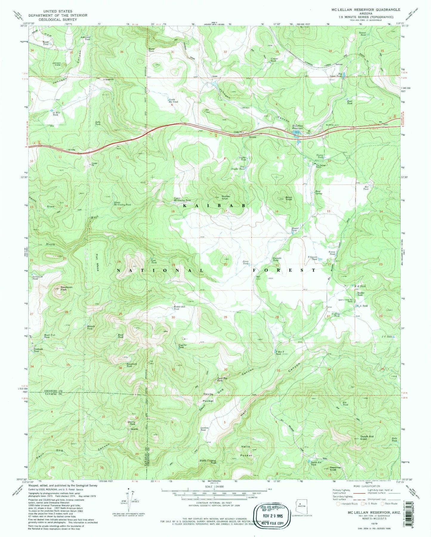 Classic USGS McLellan Reservoir Arizona 7.5'x7.5' Topo Map Image