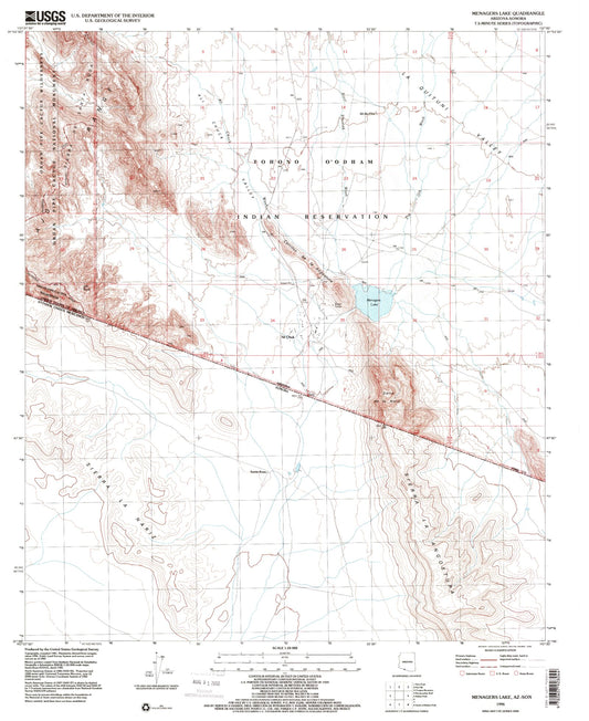 Classic USGS Menagers Lake Arizona 7.5'x7.5' Topo Map Image