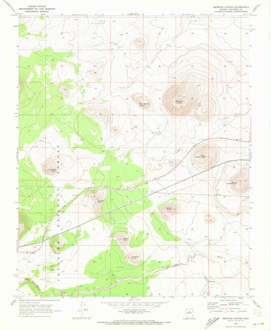Classic USGS Merriam Crater Arizona 7.5'x7.5' Topo Map Image