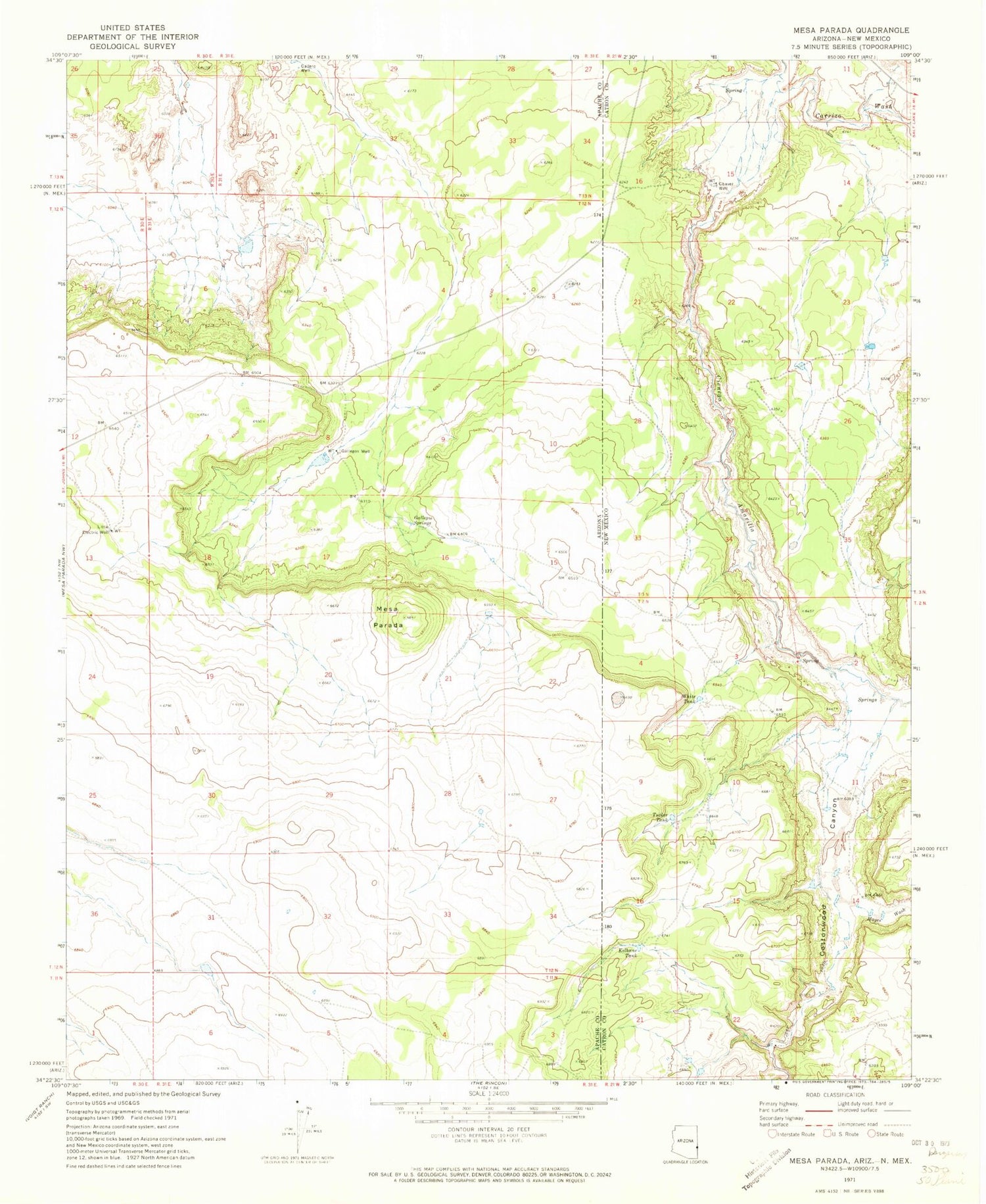 Classic USGS Mesa Parada Arizona 7.5'x7.5' Topo Map Image