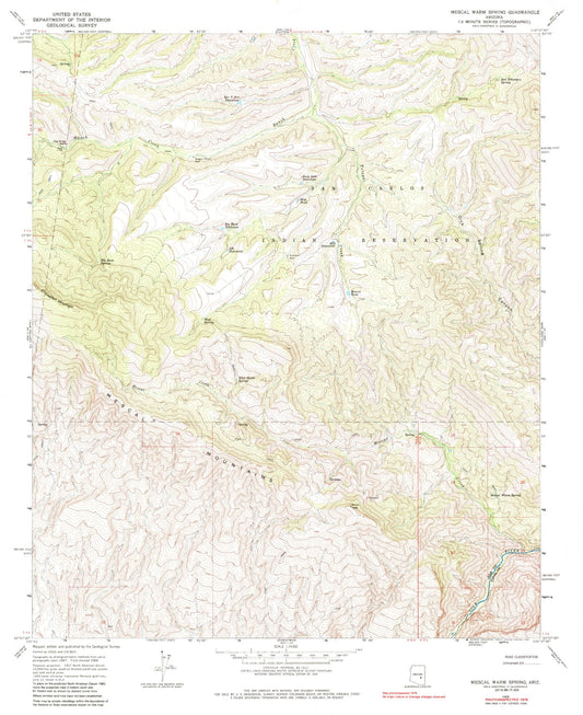 Classic USGS Mescal Warm Spring Arizona 7.5'x7.5' Topo Map Image
