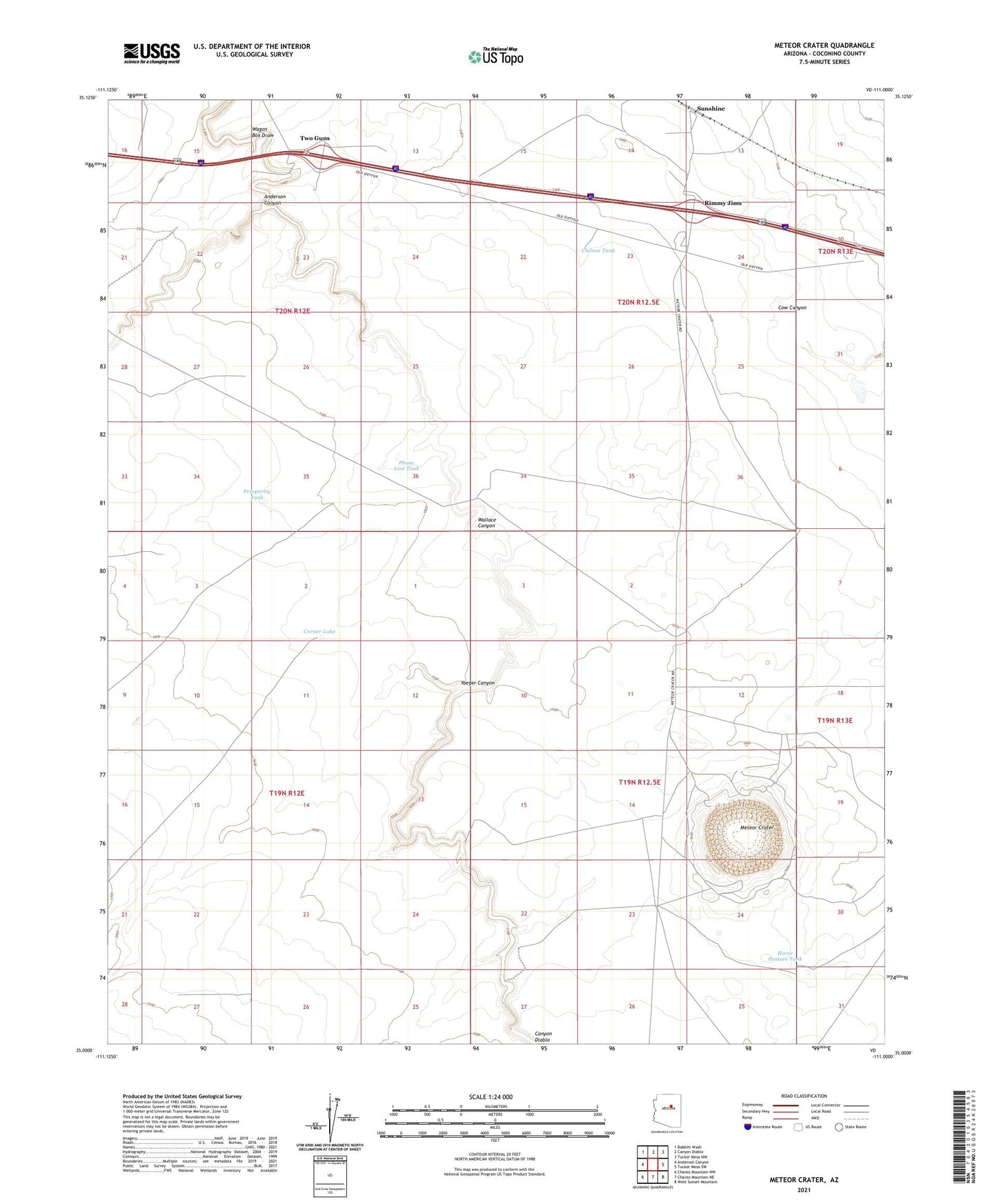 Meteor Crater Arizona US Topo Map Image