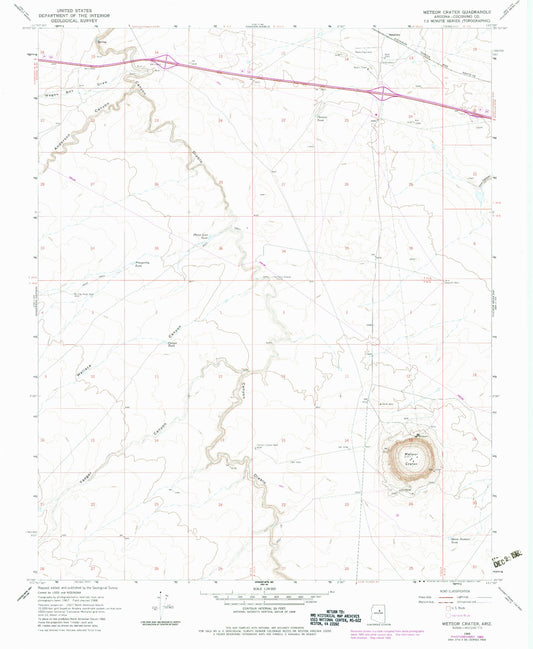 Classic USGS Meteor Crater Arizona 7.5'x7.5' Topo Map Image