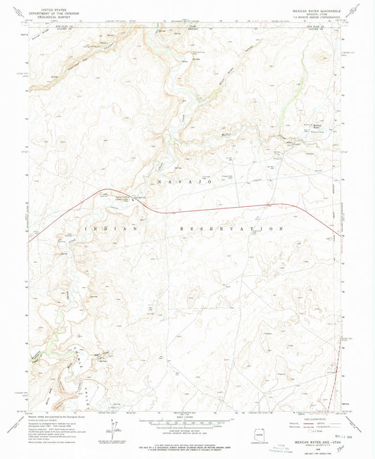 Classic USGS Mexican Water Arizona 7.5'x7.5' Topo Map Image