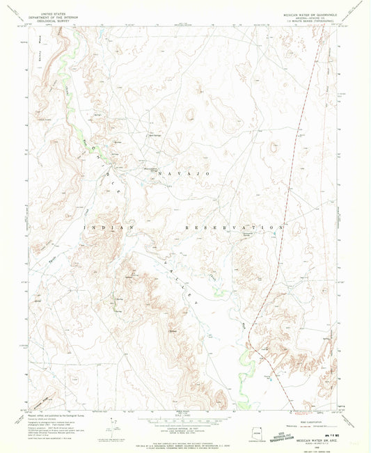 Classic USGS Mexican Water SW Arizona 7.5'x7.5' Topo Map Image