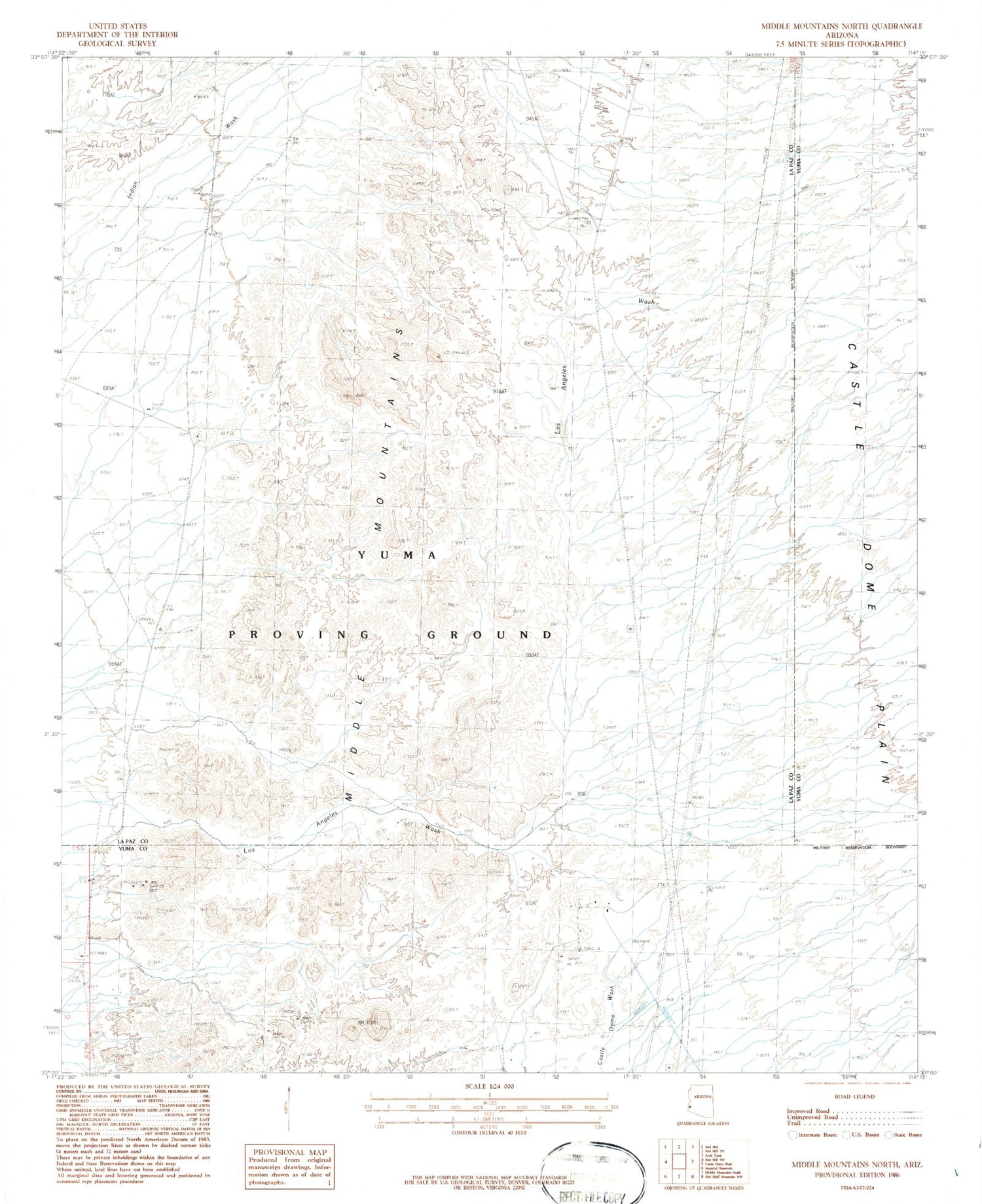 Classic USGS Middle Mountains North Arizona 7.5'x7.5' Topo Map Image
