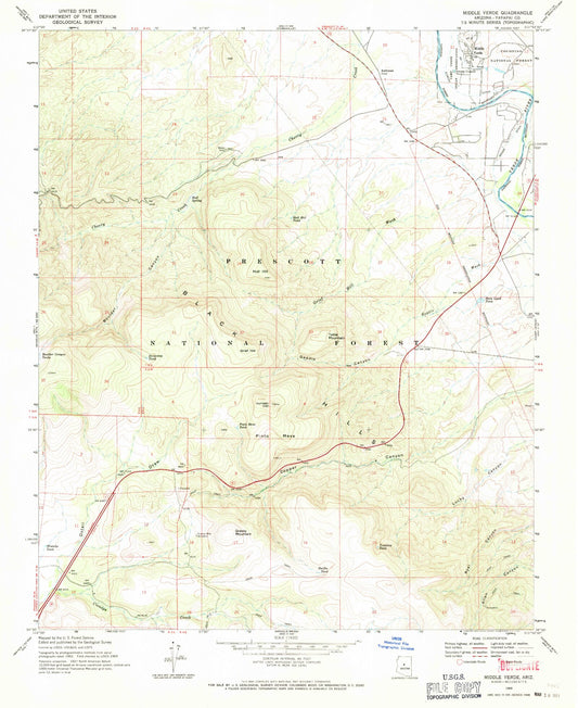 Classic USGS Middle Verde Arizona 7.5'x7.5' Topo Map Image
