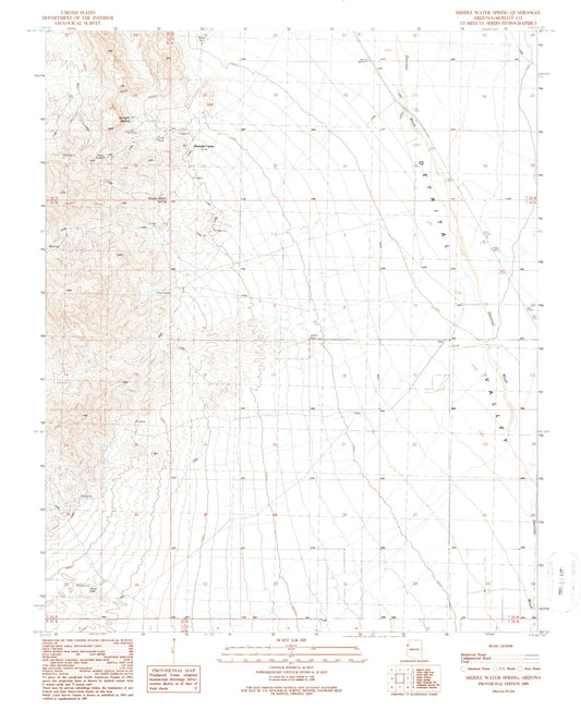 Classic USGS Middle Water Spring Arizona 7.5'x7.5' Topo Map Image