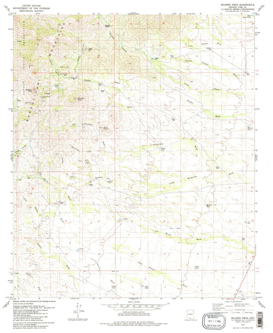 Classic USGS Mildred Peak Arizona 7.5'x7.5' Topo Map Image