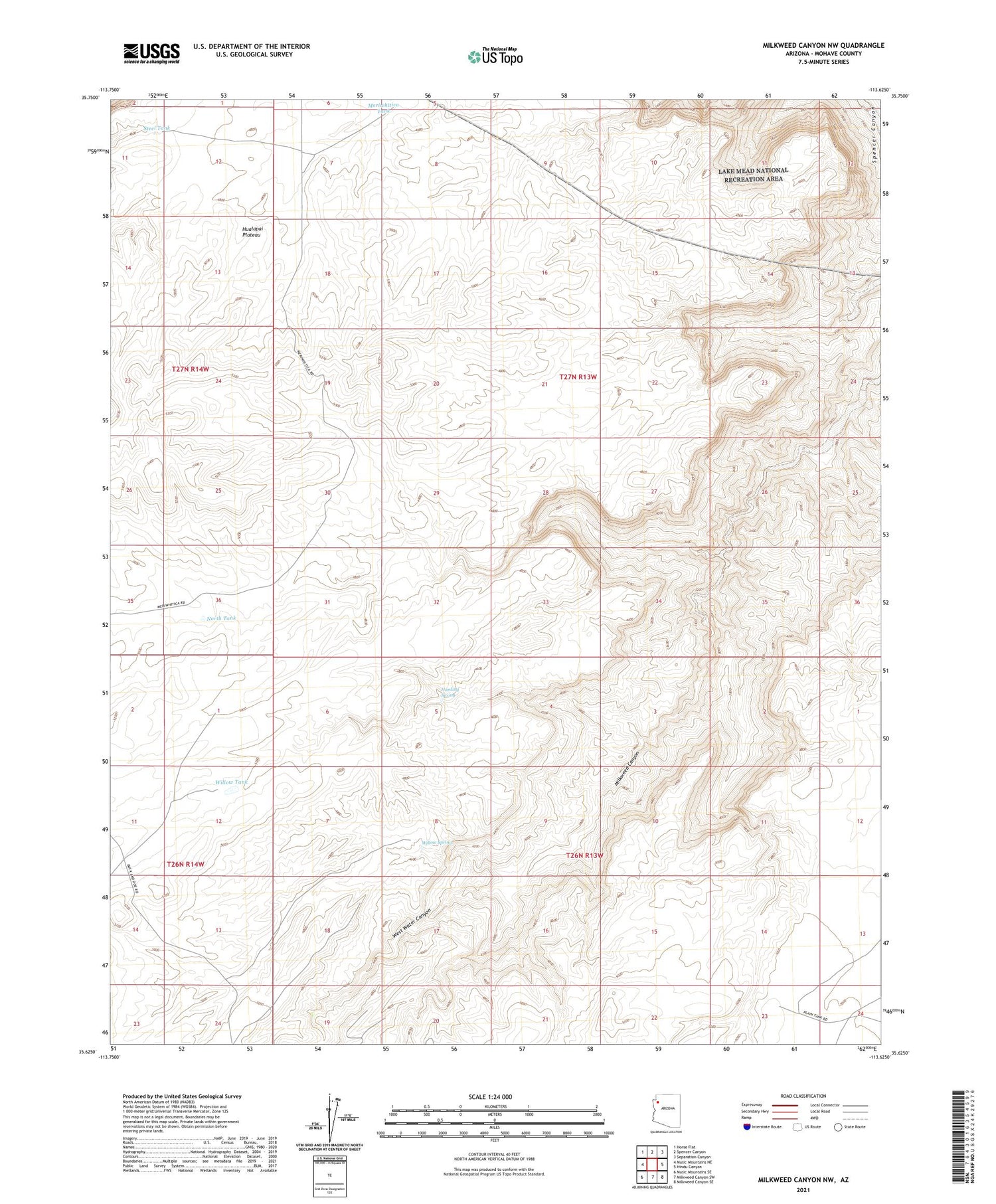 Milkweed Canyon NW Arizona US Topo Map Image