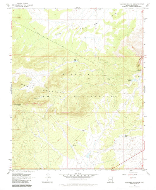 Classic USGS Milkweed Canyon SE Arizona 7.5'x7.5' Topo Map Image