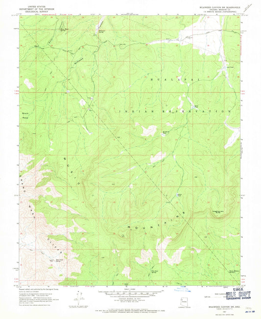 Classic USGS Milkweed Canyon SW Arizona 7.5'x7.5' Topo Map Image