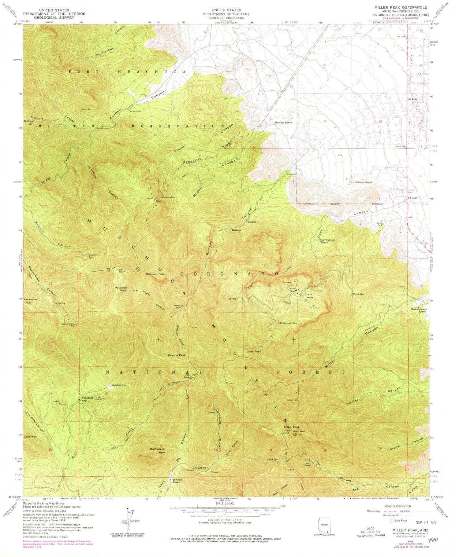 Classic USGS Miller Peak Arizona 7.5'x7.5' Topo Map Image
