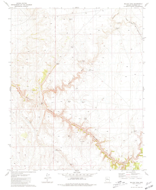 Classic USGS Miller Tank Arizona 7.5'x7.5' Topo Map Image