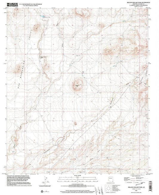 Classic USGS Million Dollar Tank Arizona 7.5'x7.5' Topo Map Image