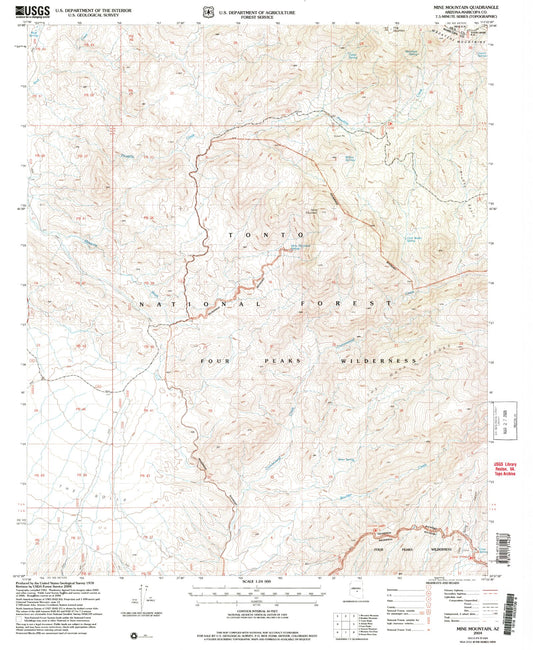 Classic USGS Mine Mountain Arizona 7.5'x7.5' Topo Map Image