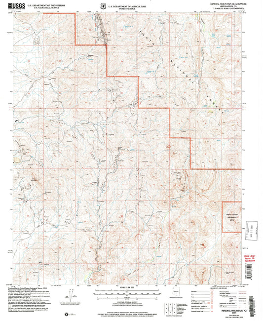 Classic USGS Mineral Mountain Arizona 7.5'x7.5' Topo Map Image