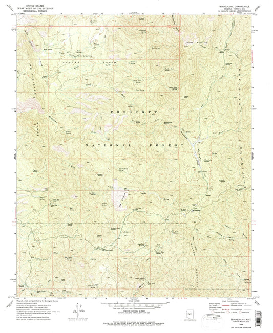 Classic USGS Minnehaha Arizona 7.5'x7.5' Topo Map Image