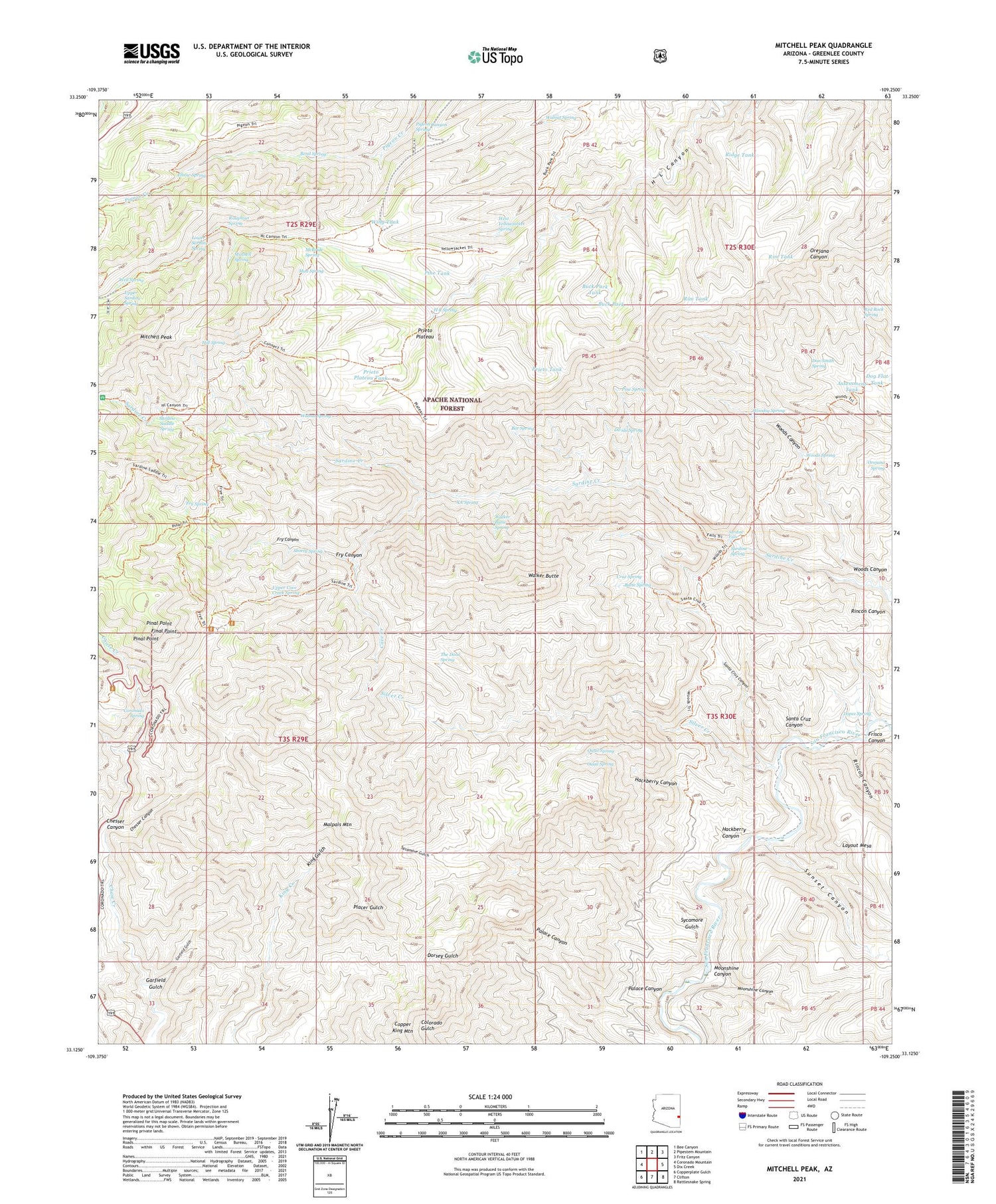 Mitchell Peak Arizona US Topo Map Image