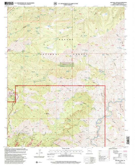 Classic USGS Mitchell Peak Arizona 7.5'x7.5' Topo Map Image