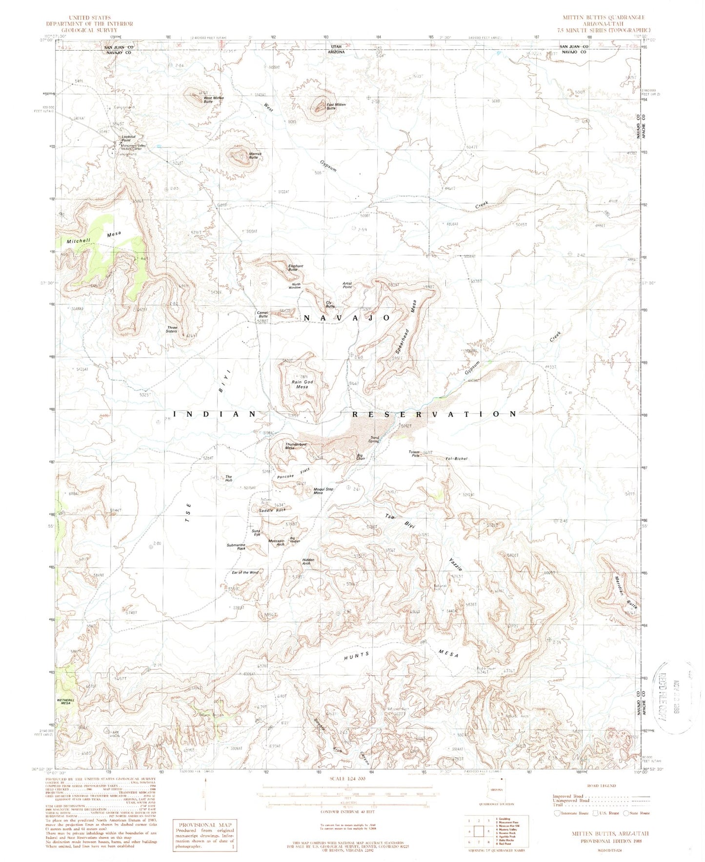 Classic USGS Mitten Buttes Arizona 7.5'x7.5' Topo Map Image