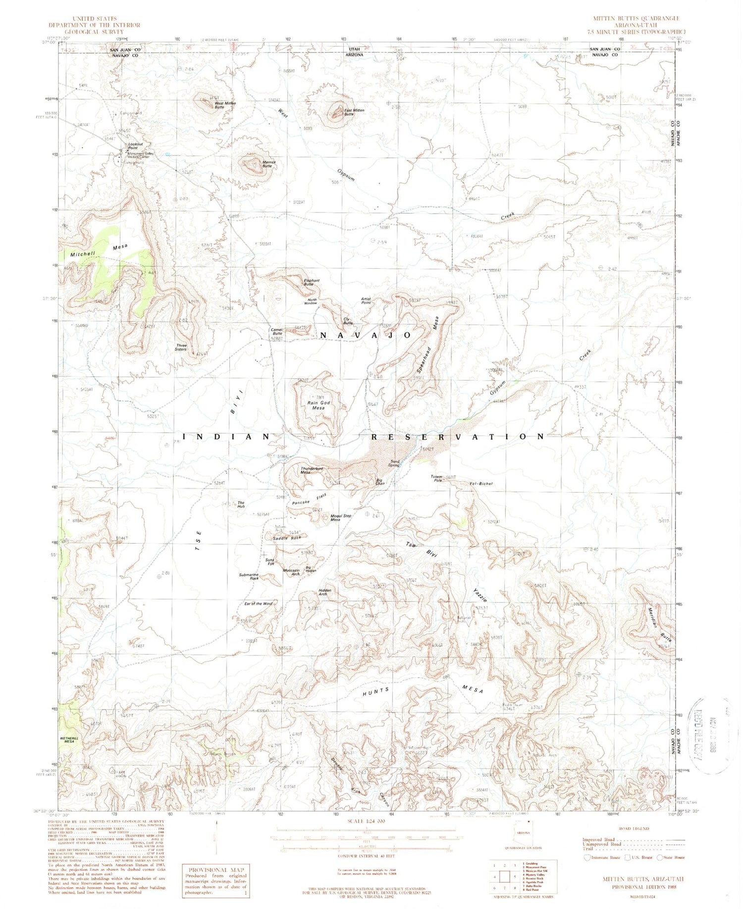Classic USGS Mitten Buttes Arizona 7.5'x7.5' Topo Map Image