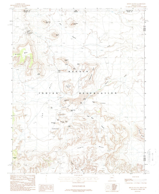 Classic USGS Mitten Buttes Arizona 7.5'x7.5' Topo Map Image