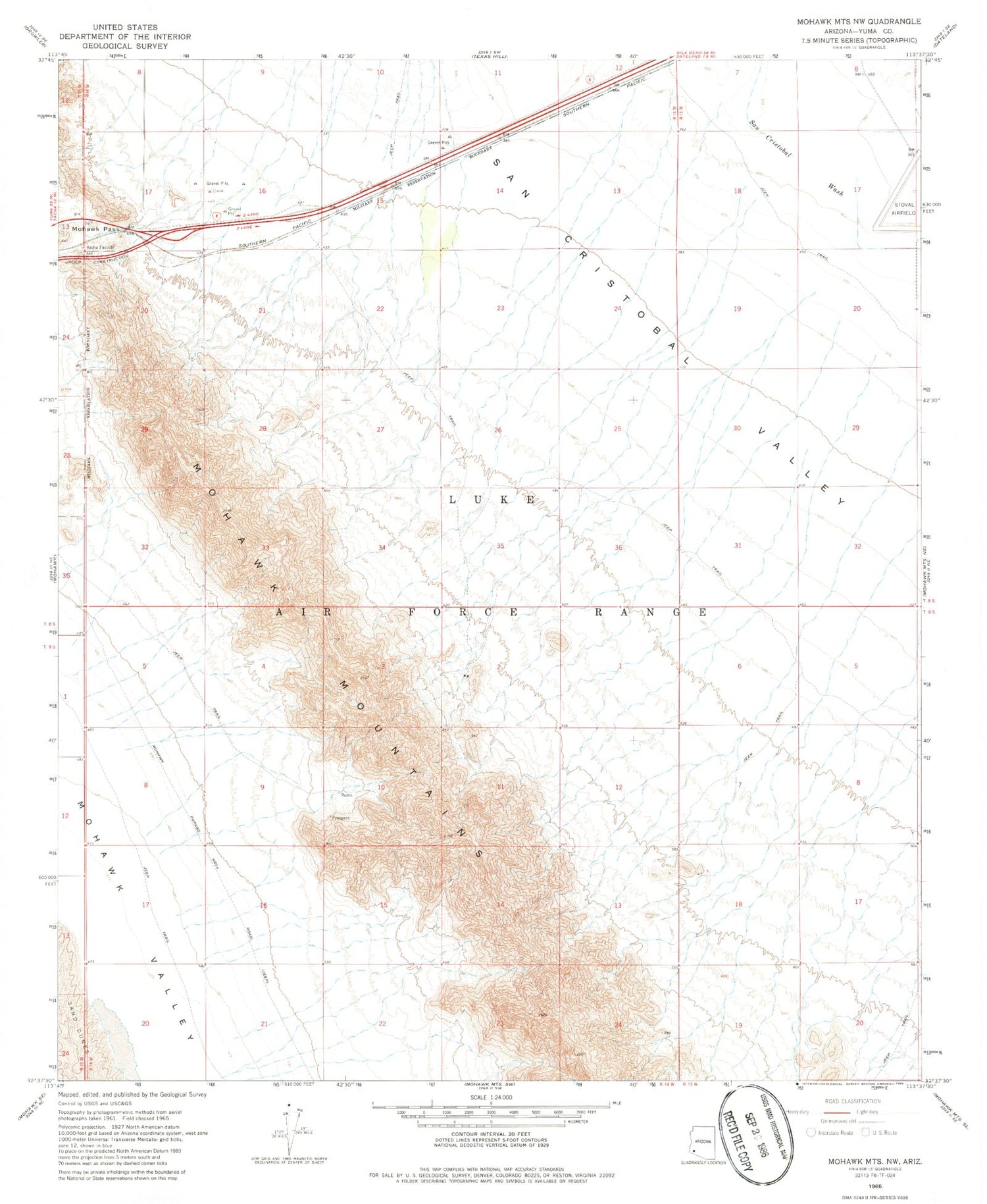 Classic USGS Mohawk Mountains NW Arizona 7.5'x7.5' Topo Map Image