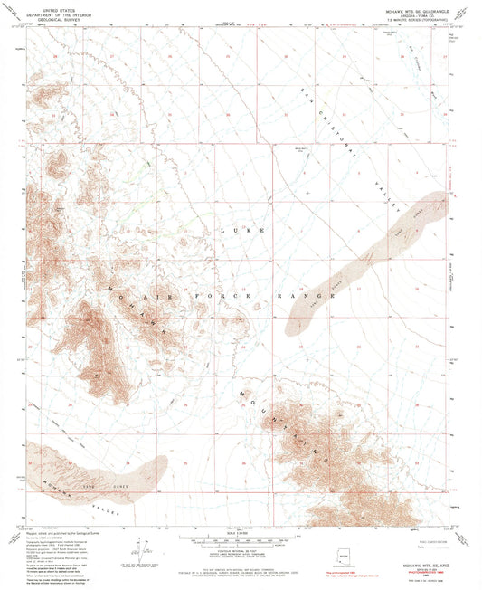 Classic USGS Mohawk Mountains SE Arizona 7.5'x7.5' Topo Map Image