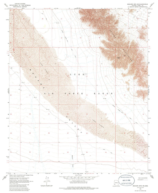 Classic USGS Mohawk Mountains SW Arizona 7.5'x7.5' Topo Map Image