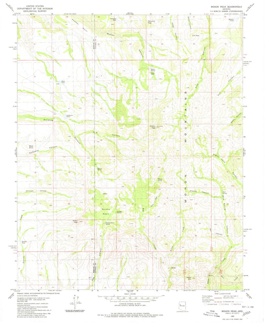 Classic USGS Mohon Peak Arizona 7.5'x7.5' Topo Map Image
