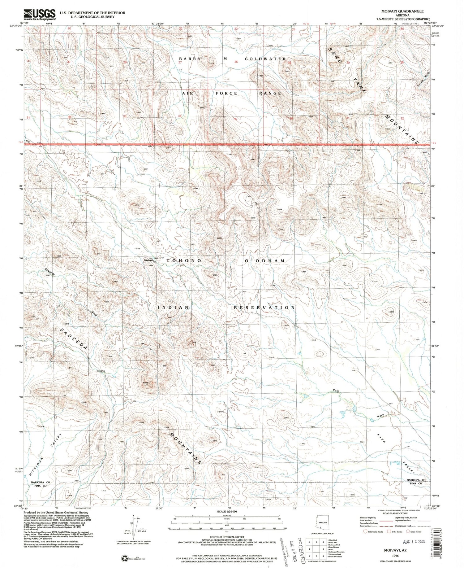 Classic USGS Moivayi Arizona 7.5'x7.5' Topo Map Image