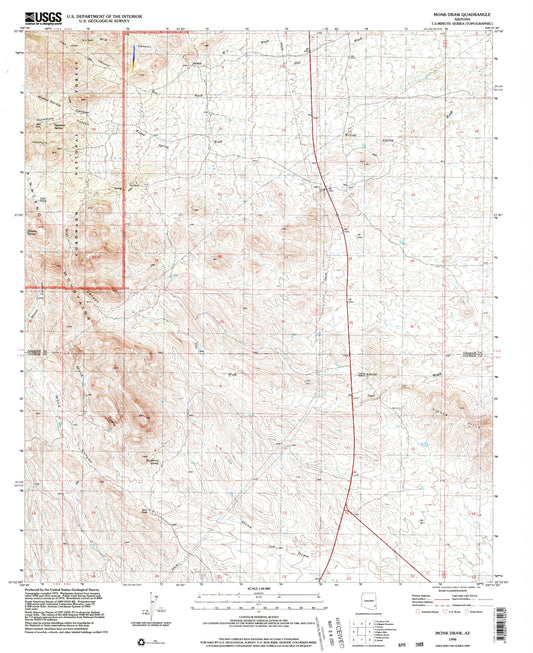 Classic USGS Monk Draw Arizona 7.5'x7.5' Topo Map Image