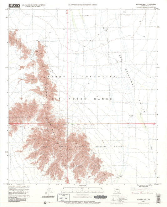 Classic USGS Monreal Well Arizona 7.5'x7.5' Topo Map Image