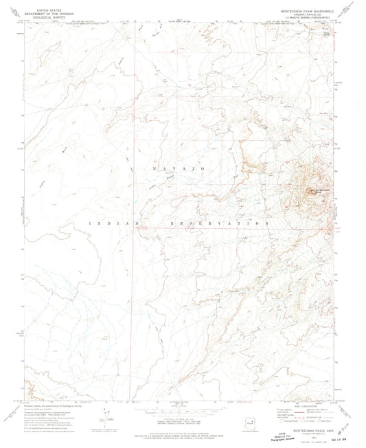 Classic USGS Montezumas Chair Arizona 7.5'x7.5' Topo Map Image