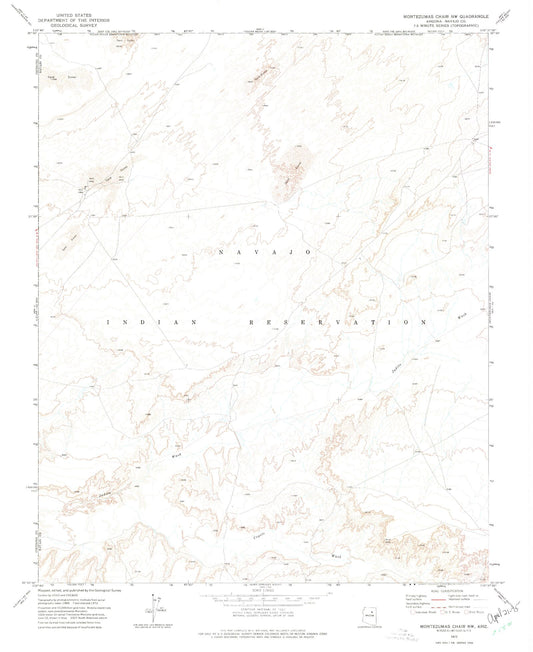 Classic USGS Montezumas Chair NW Arizona 7.5'x7.5' Topo Map Image